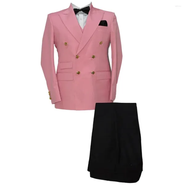 Мужские костюмы, мужской костюм, современный комплект, куртка, жилет и винтажные брюки, двубортный для банкета, вечеринки, розовые смокинги