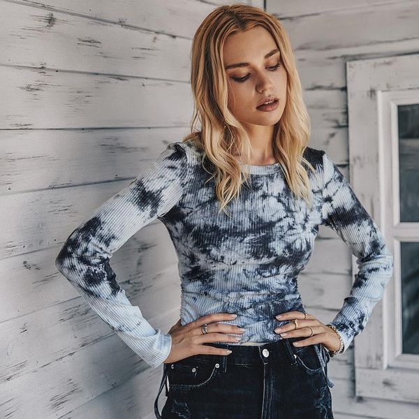 Kadın Tişörtleri Kış Sonbahar Yuvarlak Boyun Külotu Üstler Uzun Kollu Korse Astar Giyim Moda Sporları Örgü Kadın Sweaterwomen's