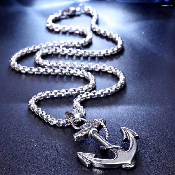 Pendant Necklaces Rope Boat Anchor Retro Caribbean Pirate Ship Rudder Stainless Steel Men's Necklace Steering Wheel Antique Jewelry FR0433