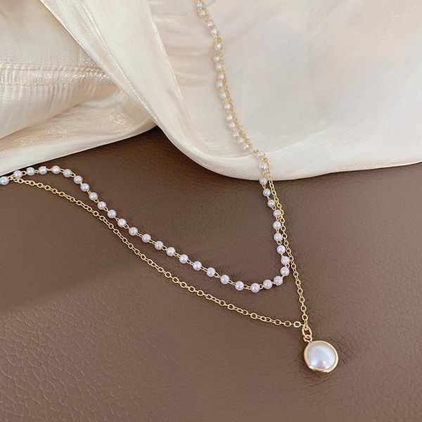 Collane con ciondolo DAVINI Collana girocollo con catena di perle d'imitazione Donna coreana dorata Elegante moda femminile MG267