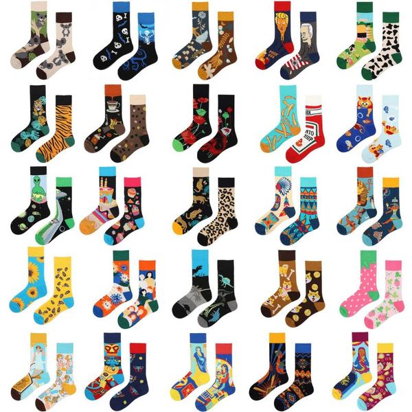 Herrensocken Original Mode Asymmetrisch AB Männer und Frauen Paare Farbe Kreativ Retro Trend Sport Persönlichkeit Lange Röhre Baumwolle