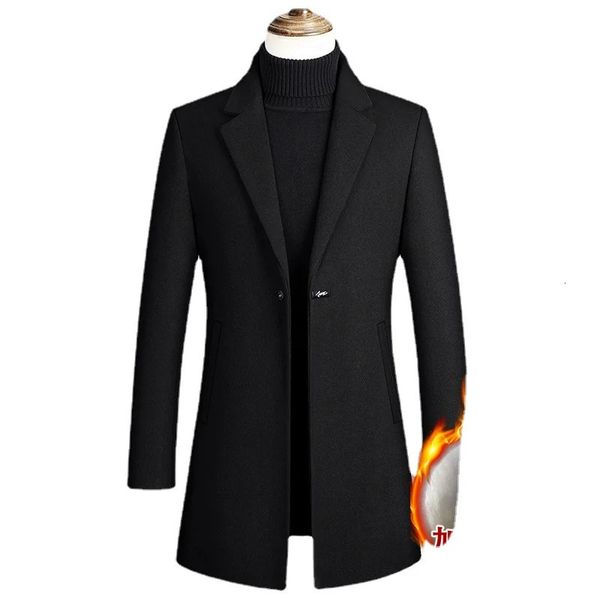 Misturas de lã masculina jaquetas longas de inverno cashmere trench coats de alta qualidade masculino negócios casual 4xl 231127