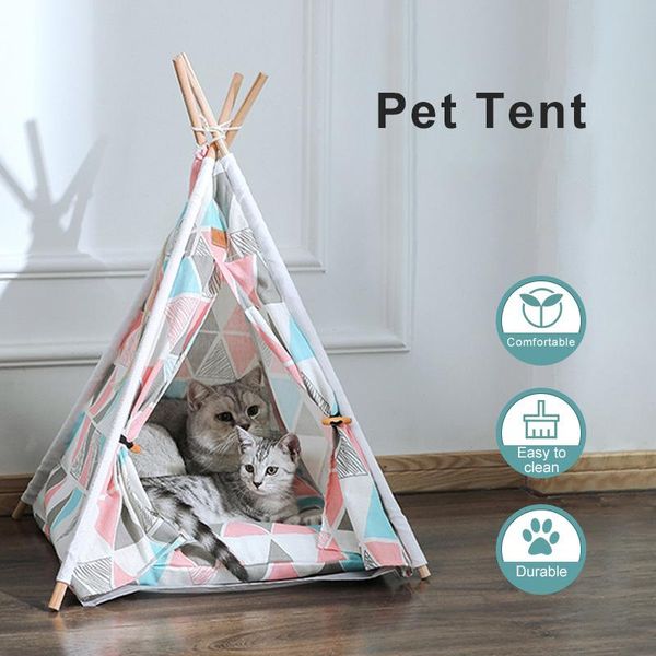 Tappetini Nuova Tenda per animali domestici Letto per gatti Portatile rimovibile lavabile Teepee per cucciolo di gatto Tenda esterna per interni con cuscino Forniture per gatti per animali domestici