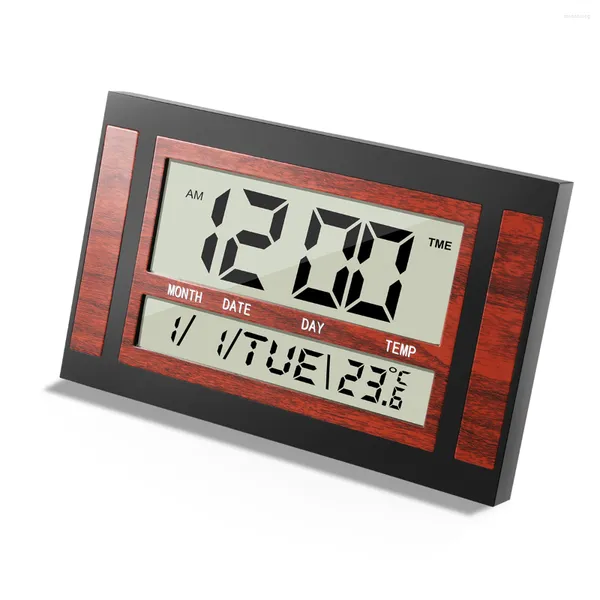 Wanduhren Digitaluhr LCD Große Zahl Zeit Temperatur Kalender Wecker Tisch Schreibtisch Modernes Design Büro Zuhause Schwarz