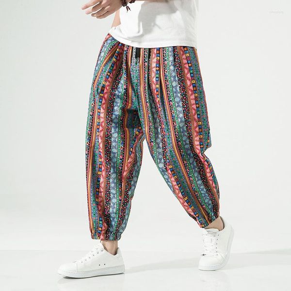 Kadın Pantolon Kadın Boho Harem Gevşek Büyük Boy Pamuk Keten Giyim Hip Hop Dans Pantolonları Etnik Baskı Hippi