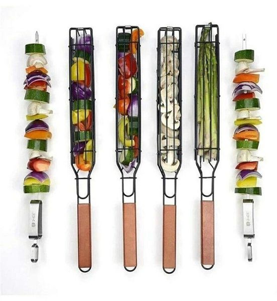 50 stücke Mini BBQ Werkzeuge Tragbare Outdoor Kochen Grill Körbe Grill Net Handheld Metall Korb Clip Rack296B5322001