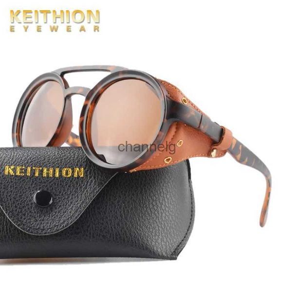 Gafas de sol KEITHION Moda Vintage SteamPunk Estilo Punk Gafas de sol polarizadas redondas Escudo lateral de cuero Diseño de marca Gafas de sol con gradiente YQ231127