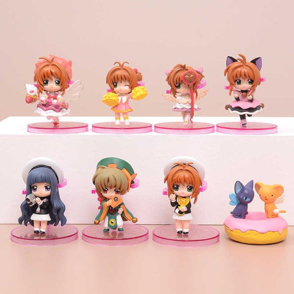 Anime mangá 8pcs Captor Q versão boneca Figura Modelo Anime Figuras PVC Modelo de brinquedo Figuras de desenhos animados Modelos de bolo Modelos de ornamentos Presentes Z0427