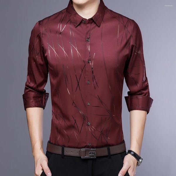 Camisas casuais masculinas 2023 marca designer listrado homens para roupas masculinas moda coreana camisa de manga longa vestido de luxo roupas jérsei 136