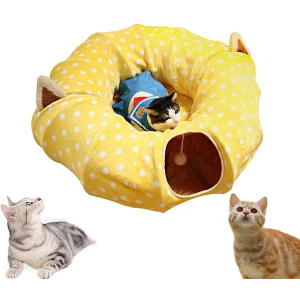 Spielzeug, faltbares Katzenrohr und Katzentunnel mit zentraler Matte für Katzen, Hunde, weiches Plüschmaterial und vollmondförmiger Haustiertunnel, Katzenbetten, Haus