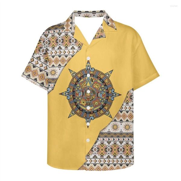 Camicie casual da uomo Camicia slim fit da uomo Modello azteco Abbigliamento Stampa su richiesta Personalizza la tua moda Estate Manica corta Spiaggia per il giallo