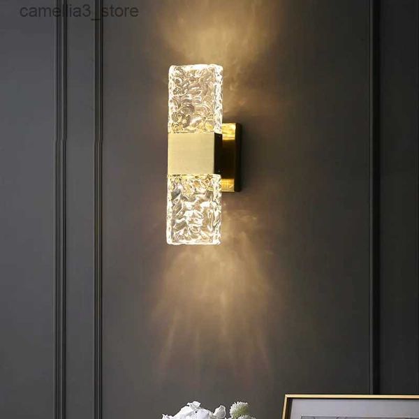 Lâmpadas de parede Cristal Dourado Moderno Luz de parede interior para quarto cabeceira sala de estar decoração LED Sconce Lamp Banheiro Nordic LED Wall Lamp Q231127