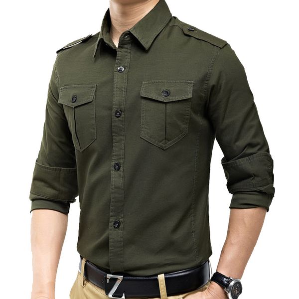 Мужские повседневные рубашки 2023 военные стройные мужские грузы с длинным рукавом Causeaul Блузки желтая армия Зеленая M5XL 230426