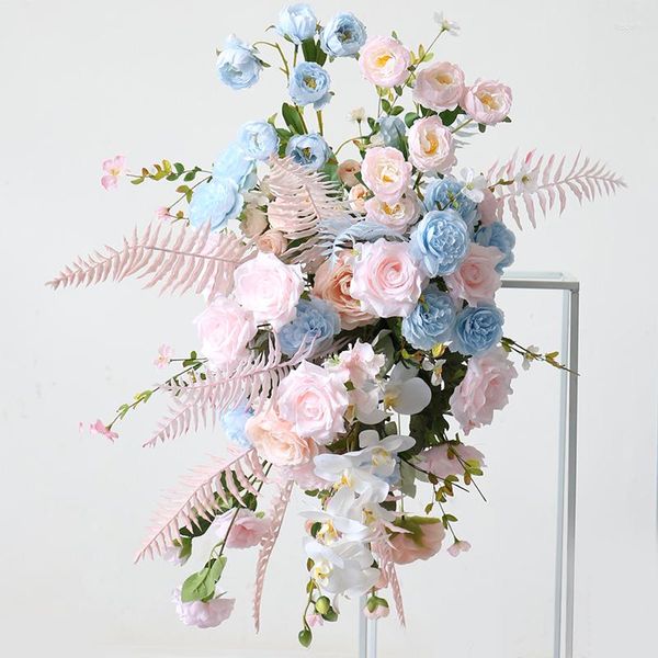 Flores decorativas personalizadas rosa azul artificial arco de casamento linha