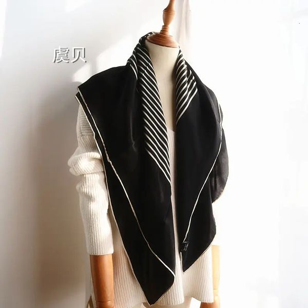 Шарфы Высокое качество натуральный шелковый атласный шарф женский черный белый полосатый платок с принтом шарфы большой размер квадратная бандана подарок для леди 231127