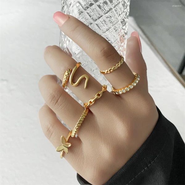 Cluster-Ringe 6 teile/satz Gold Farbe Schlange Schmetterling Geometrie Ring Set Für Frauen Minimalistischen Vintage Metall Kreis Kette Knuckle Schmuck geschenk