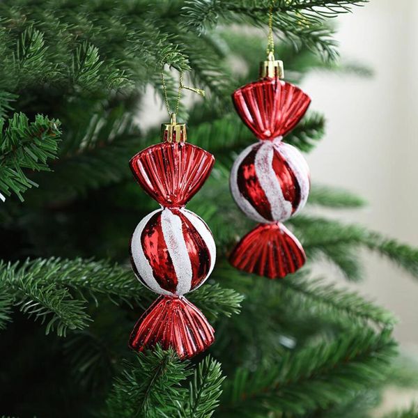 4 pezzi/scatola fai da te ornamenti di caramelle natalizie pendenti colorati di caramelle per albero di Natale Xtmas glitter appendere ornamenti di caramelle con catena