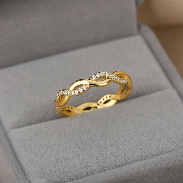 Band Ringe Twist Ring Für Frauen Männer Edelstahl Romantisches Paar Zirkon Shiny Punk Spezielles Geschenk Exquisite Schmucksachen Dropshipping Großhandel AA230426