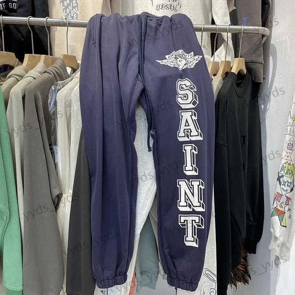 Pantaloni da uomo Vintage Saint Michael Pantaloni da uomo Tessuto pesante di alta qualità lavato Cartoon Angel Print Pantaloni sportivi larghi Street Fashion T231127