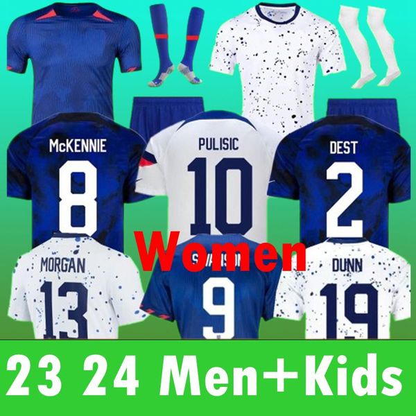 23 24 PULISIC MCKENNIE Camisa de futebol ERTZ ALTIDORE PRESS WOOD MORGAN LLOYD 2023 2024 América Camisa de futebol Estados Unidos Camisetas EUA USMNT LLETGET Homens Kit Kids