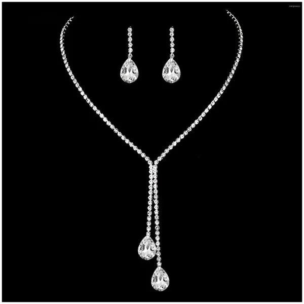 Halskette Ohrringe Set Damen Hochzeitsschmuck Strass mit hellem Ohrstecker für Bräute Brautjungfern Kostümzubehör