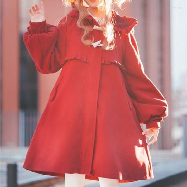 Тематический костюм Kawaii лолита плюшевое пальто утолщенное осень и зимнее черное красное аниме косплей хараджуку мода с капюшоном.