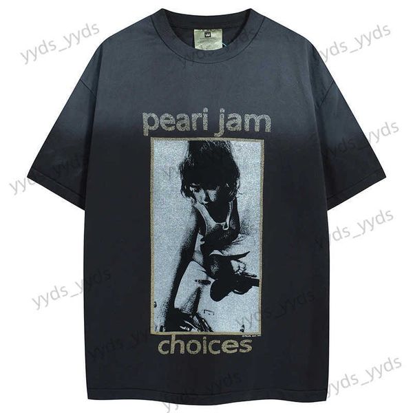 Erkek Tişörtler Vintage Pearl Reçel Band Tee Retro Baskı Sıkıntılı Kısa Kollu High Street Rahat Pure Pamuk Yaz T Shirt Erkekler Sokak Giyim T231127