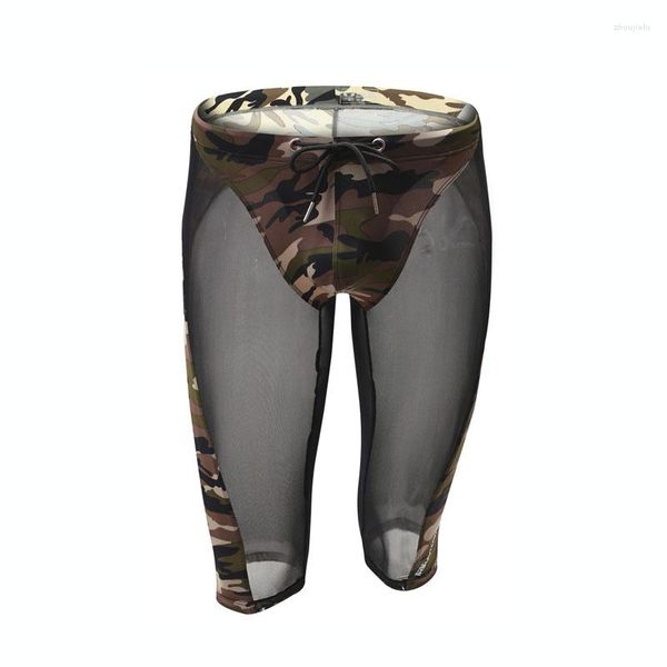 Mutande Boxer in rete Camouflage Intimo uomo Elastico in vita Boxer sportivo traspirante Bodybuilding Boxer skinny Short Baselayer Collant