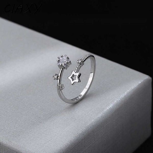 Band Ringe CIAXY Silber Farbe Hohl Fivepointed Stern Ringe für Frauen Blume Rebe Einstellbarer Ring Intarsien Zirkon Hochzeit Schmuck AA230426