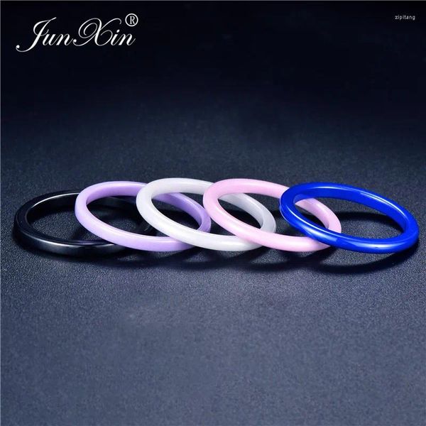 Cluster Anéis Junxin 5 Cores Simples Cerâmica Bonito Fino Elegante Preto / Azul / Rosa Senhoras Para Mulheres Homens Jóias De Casamento