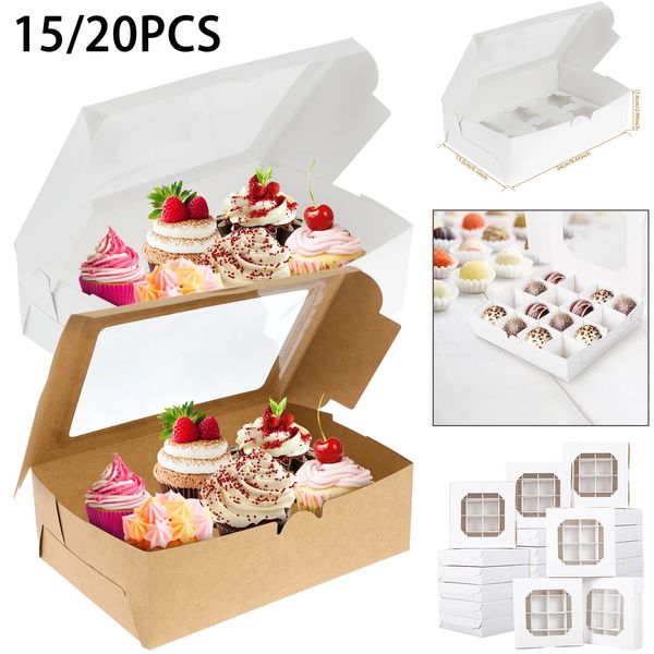 Geschenkpapier 15/20 Stück Weihnachtsgeschenkbox Cupcake-Boxen Behälter Schokoladenkuchen Muffin Geschenkverpackung Taschen Weihnachtsfeier Dekoration Jahr 2024 231127