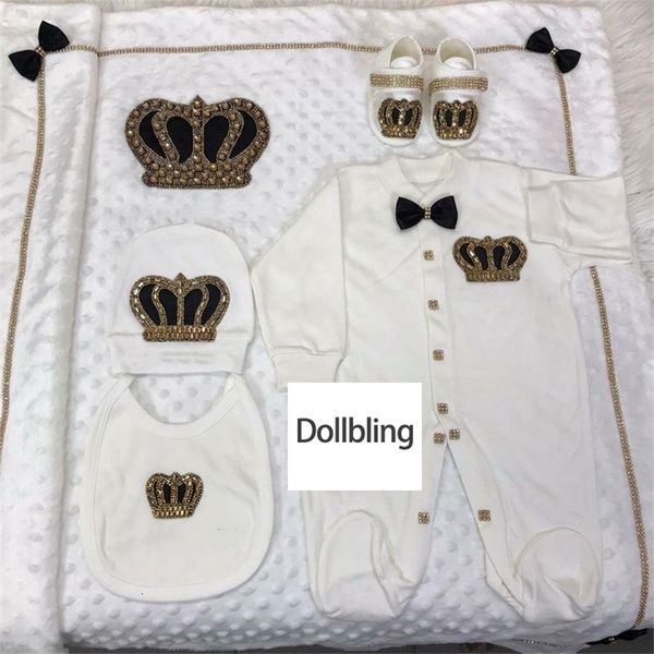 Pijama dollbling bebê bordado renda roupa de algodão swaddle cama nascido ninho recebendo cobertor 5 pçs macacão layette presente conjunto 231124