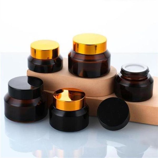 Amber Glass Cream Jars 15g 30g 50g Green Clear Cosmetic Jars Packing Bottle with White Inner Liners and Black Gold Lids Imohg