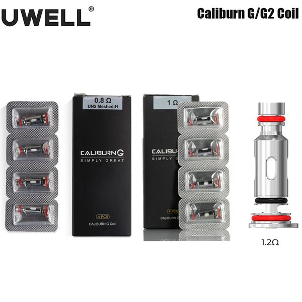 4 pezzi / pacco Uwell Caliburn G Bobina UN2 Meshed-H 0.8ohm 1.0ohm Bobina Caliburn G2 Bobina 1.2ohm per sigaretta elettronica Caliburn G / Caliburn Explorer / GK2 Vape E-sigaretta autentica