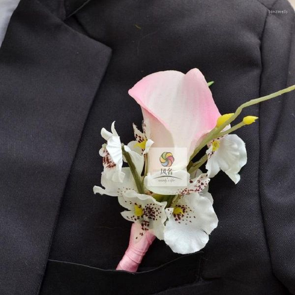 Flores decorativas Party Party Prom Wedding Man Calla Boutonniere Branches Mix Corsage Pin noivo