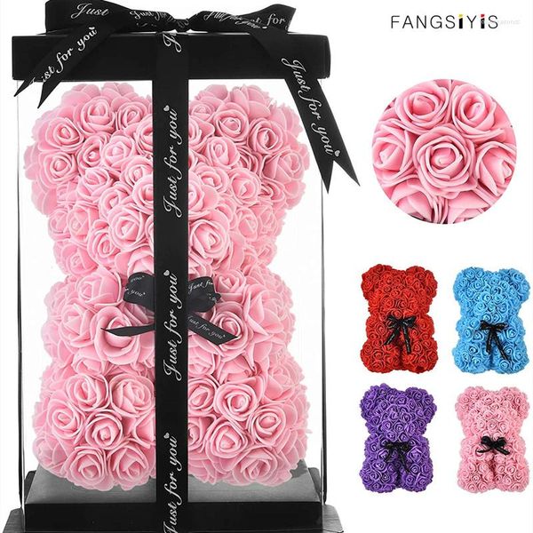 Fiori decorativi 40 cm Rose Bear Teddy Fiore per sempre eterno per vetrina Anniversario Regalo di San Valentino di Natale