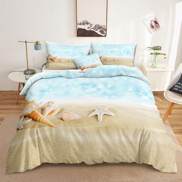 Set di biancheria da letto Summer Beach Bedding Sandy Beach Set copripiumino Coastal Starfish Conch Stampato Ragazzi Ragazze Biancheria da letto Dropshipers Set di biancheria da letto 230427