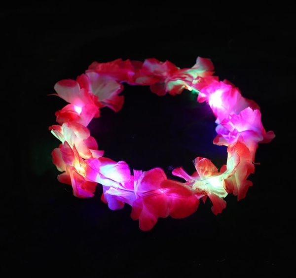 LED-Hawaiian-Leinen-Stirnband, Kostümzubehör, leuchtende Blumen-Hochzeits-Stirnbänder, künstliche Blumenkrone für Strand-Party-Dekoration mit tropischem Motto
