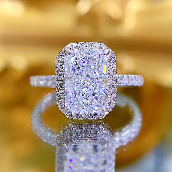 Anéis de casamento feitos à mão Choucong Joias de luxo Soild 925 prata esterlina esmeralda corte tanzanita diamante reddin mulheres finas anel de noivado presente nunca desbota