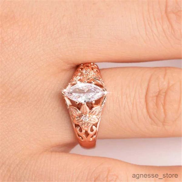 Anéis de casamento delicados femininos, aliança oca com pedra de cristal marquise, joias para mulheres, casais, acessórios de dedo r231127