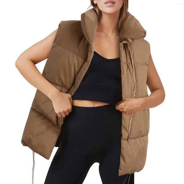 Coletes femininas mulheres colete de algodão outono e inverno curto estilo americano moda outerwear roupas básicas puffer