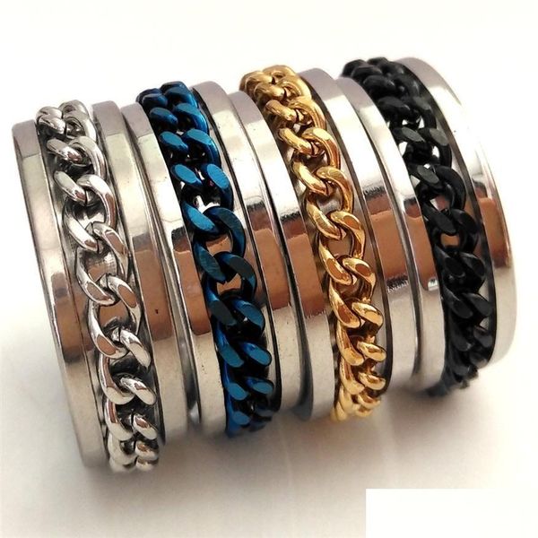 Bandringe 50 Stück Spin Chain Ring Herren Jungen Cool Rock Punk 316L Edelstahl Spinner Mann Zubehör Geburtstagsgeschenk Weihnachten 4 211X Dro Dhmuc