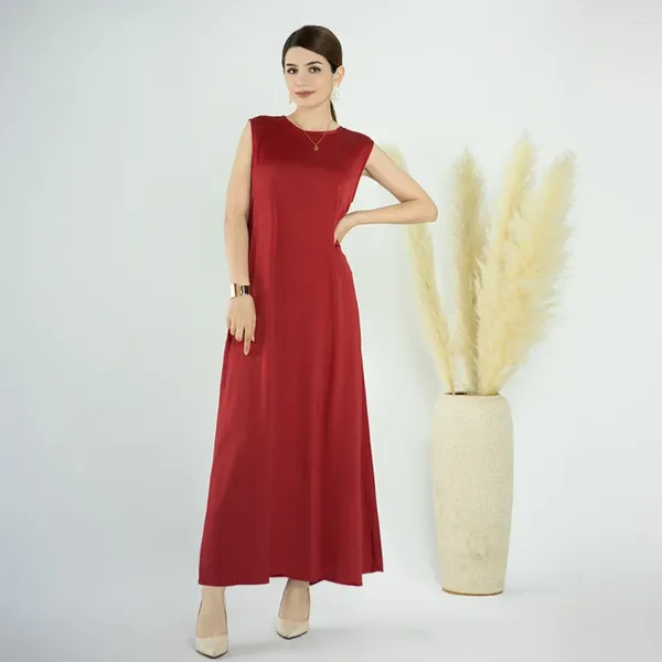 Vestidos casuais o-pescoço sem mangas solto vestido longo moda y2k dubai base de cor sólida mulheres desgaste interno robe roupas