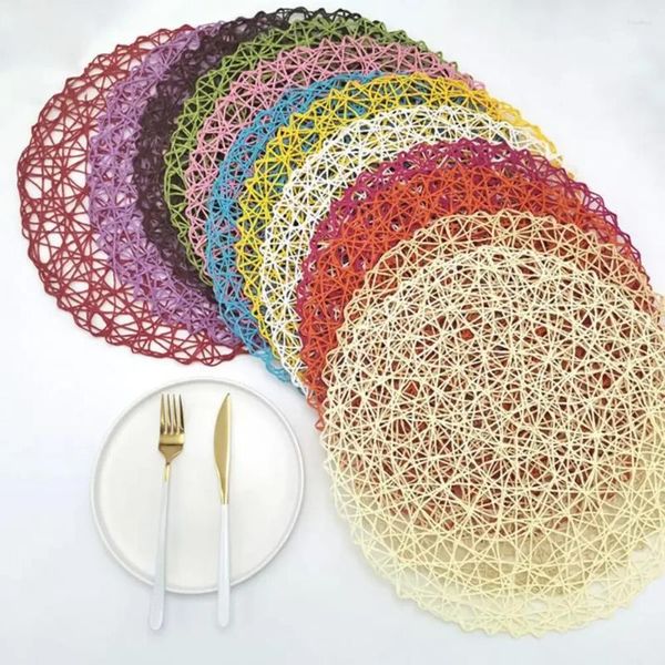 Masa Paspas Tığ örme yuvarlak dokuma yer kağıt fiber placemats içi boş dekoratif placemat yemek dekoru ev için