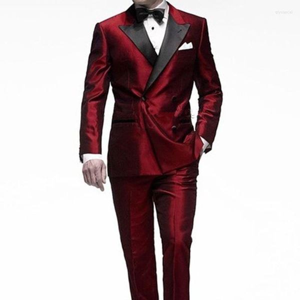 Herrenanzüge Dunkelrot Herren Bräutigam Smoking Herrenanzug Bühnenabnutzung Blazer (Jacket Pants) 2023 Groomsmen Wedding Party Dinner Men