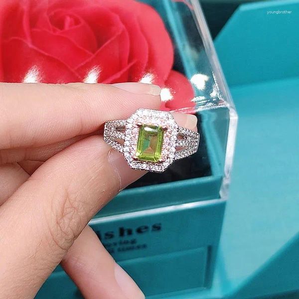 Anéis de cluster sólido 14k ouro branco preenchido peridot jóias gemstone anel aberto para mulheres anillos de prata 925 anel caixa