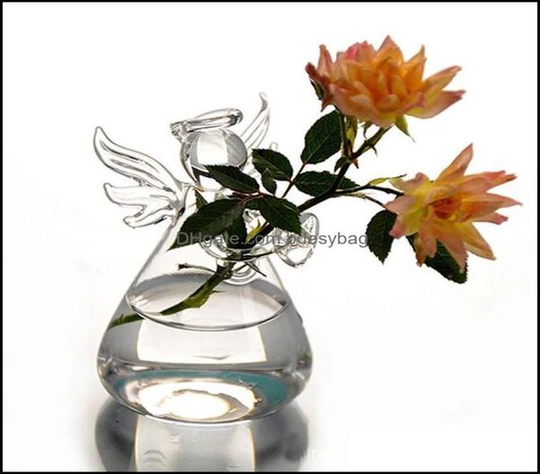 Vasos Home Decor Jardim Clear Angel Vidro Pendurado Vaso Garrafa Terrário Recipiente Hidropônico Planta Pote Diy Presente de Aniversário 2 Tamanhos D3233206