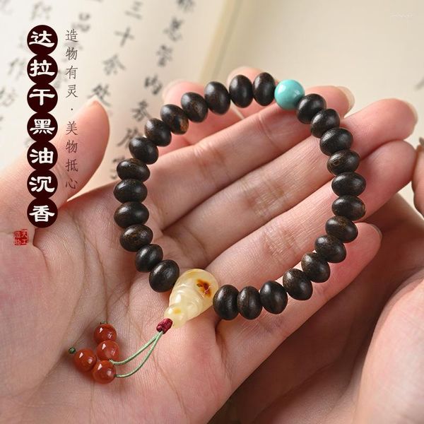 Strand Daragan Schwarzöl Aloes Buddha Perlen Handschnur männlicher chinesischer Stil Bienenwachs Südrotes Einring-Abacus Textarmband