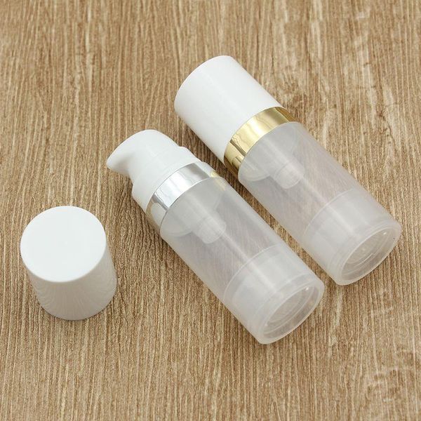 Garrafas mal ventiladas vazias da bomba 10ml loção garrafa de vácuo plástica clara para cosméticos com anel de ouro de prata embalagens cosméticas xbbfc