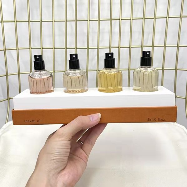 Nova caixa de presente neutra para homens e mulheres, conjunto de 3 peças de perfume, garrafa de vidro spray sexy durável, 4 peças, caixa de presente 30ml